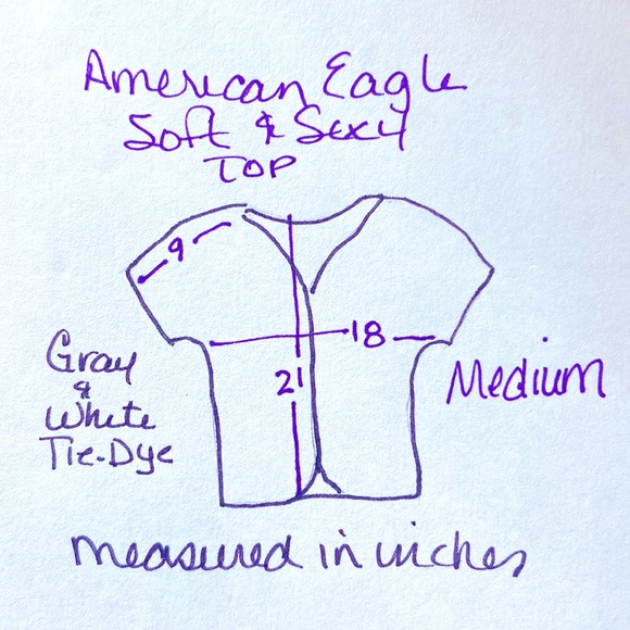 American Eagle Soft/Sexy V Neck Top. Size Medium. Gray and White Tie-Dye. - Picture 5 of 6